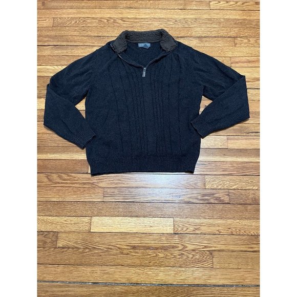 Tricots St. Raphael Sweater Mens Size Large Brown Gray Cotton Knit 1/4 Zip VTG - Picture 1 of 5